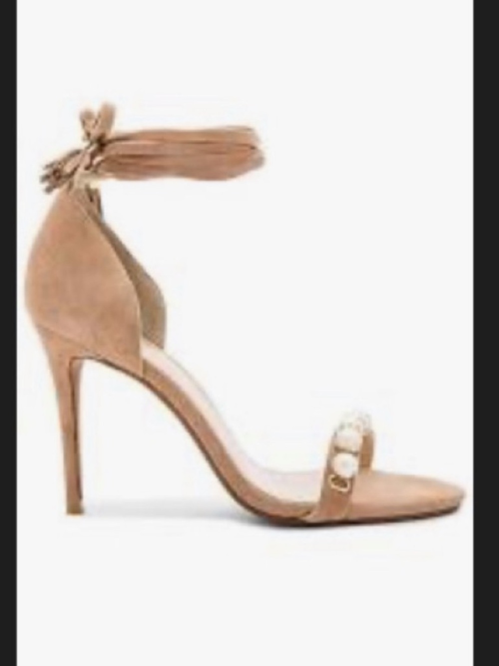 Raye Pearl Strap Ankle-Tie Suede High‎ Heels